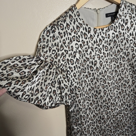 Banana Republic Leopard Print Metallic Ruffle Sleeve Mini Dress - Picture 9 of 12